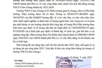 Báo cáo công khai thông tin chung về nhà trường