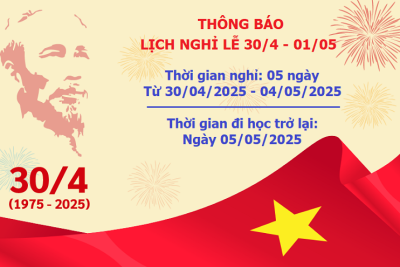 THÔNG BÁO LỊCH NGHỈ LẾ 30/4 VÀ 01/5
