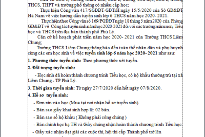 THÔNG BÁO TUYỂN SINH VÀO LỚP 6